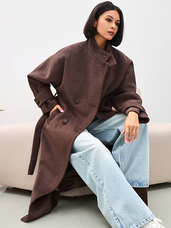 Пальто двубортное с воротником женское THE LABEL.